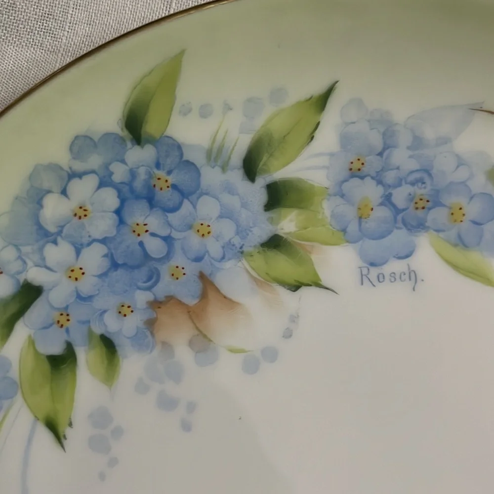 Antique Bavaria (Germany)porcelain plate hand painted & signed blue floral China